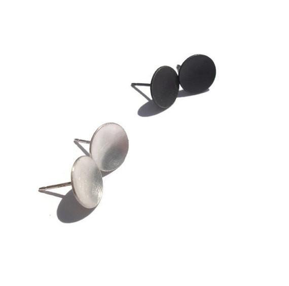 Large Black Sterling Silver Cup Earrings - 12 mm - Amalia Moon