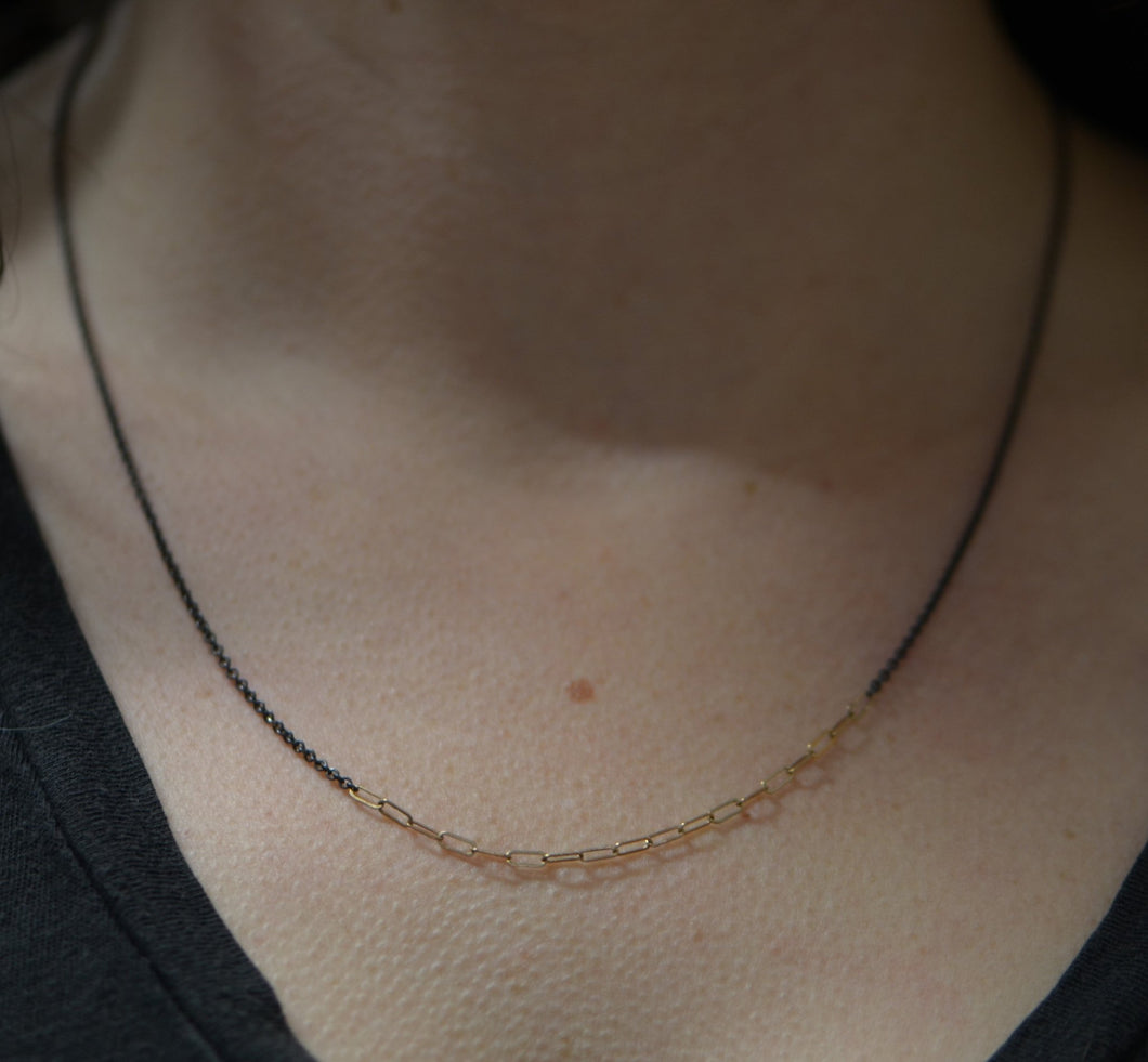 Mini 14 karat gold oval and black silver chain - Amalia Moon Jewelry