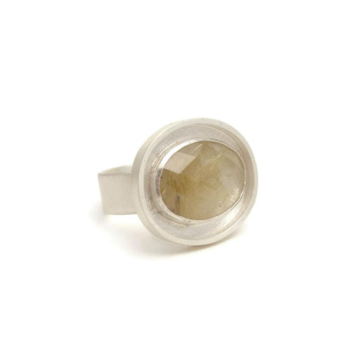 Oval Quartz Big Silver Ring Size 8 1/2 - Amalia Moon Jewelry