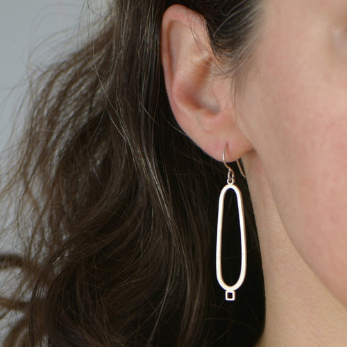 Oval With Square Detail Dangle Earrings - Amalia Moon Jewelry