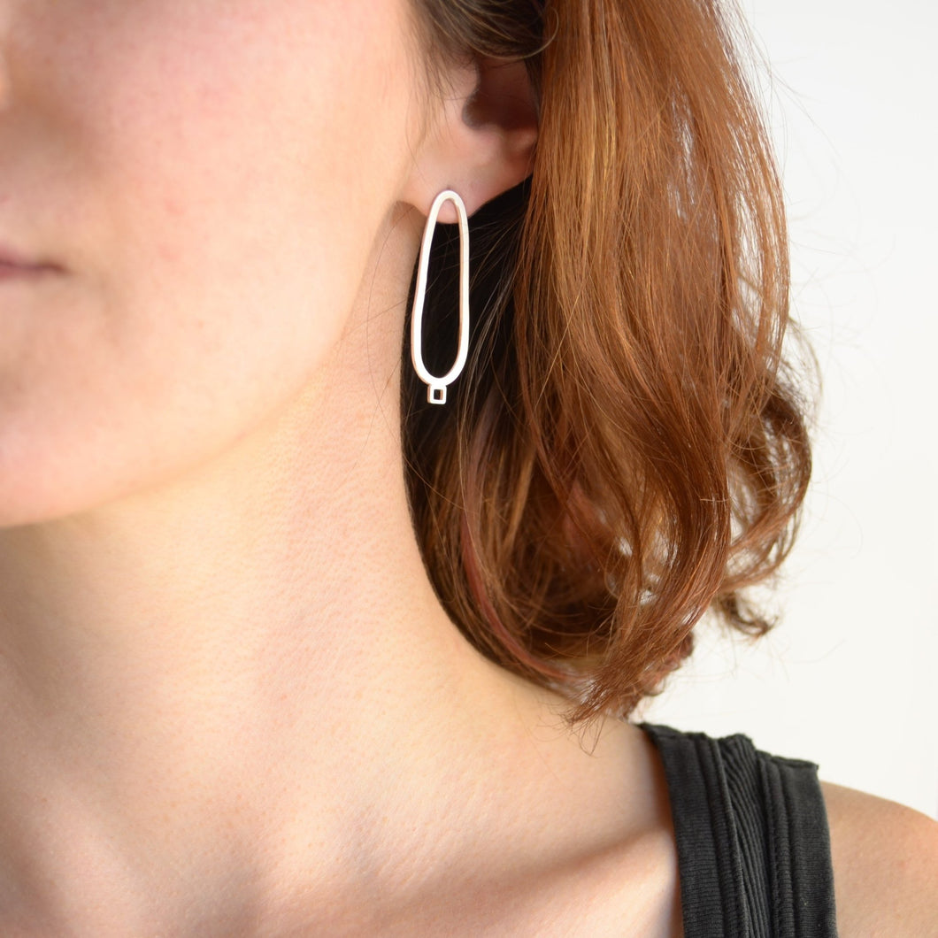 Oval With Square Detail Post Earrings - Amalia Moon Jewelry